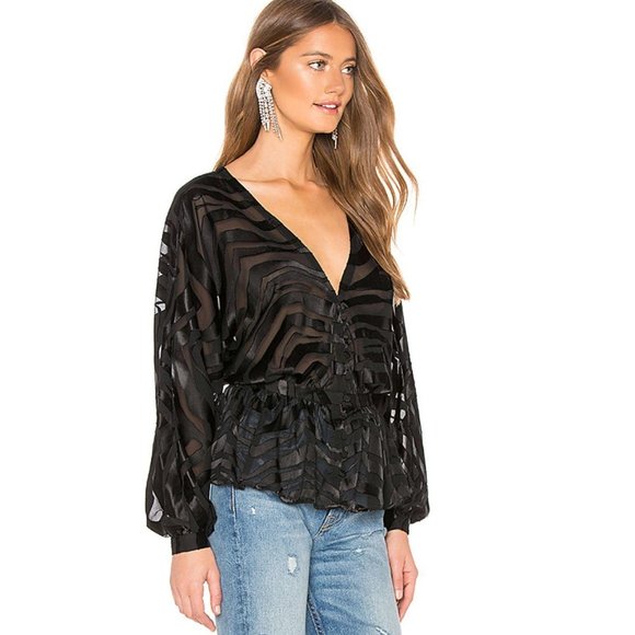 2 FOR $30! NWT L’ACADEMIE The Diane Black Tiger Print Blouse - Picture 3 of 6